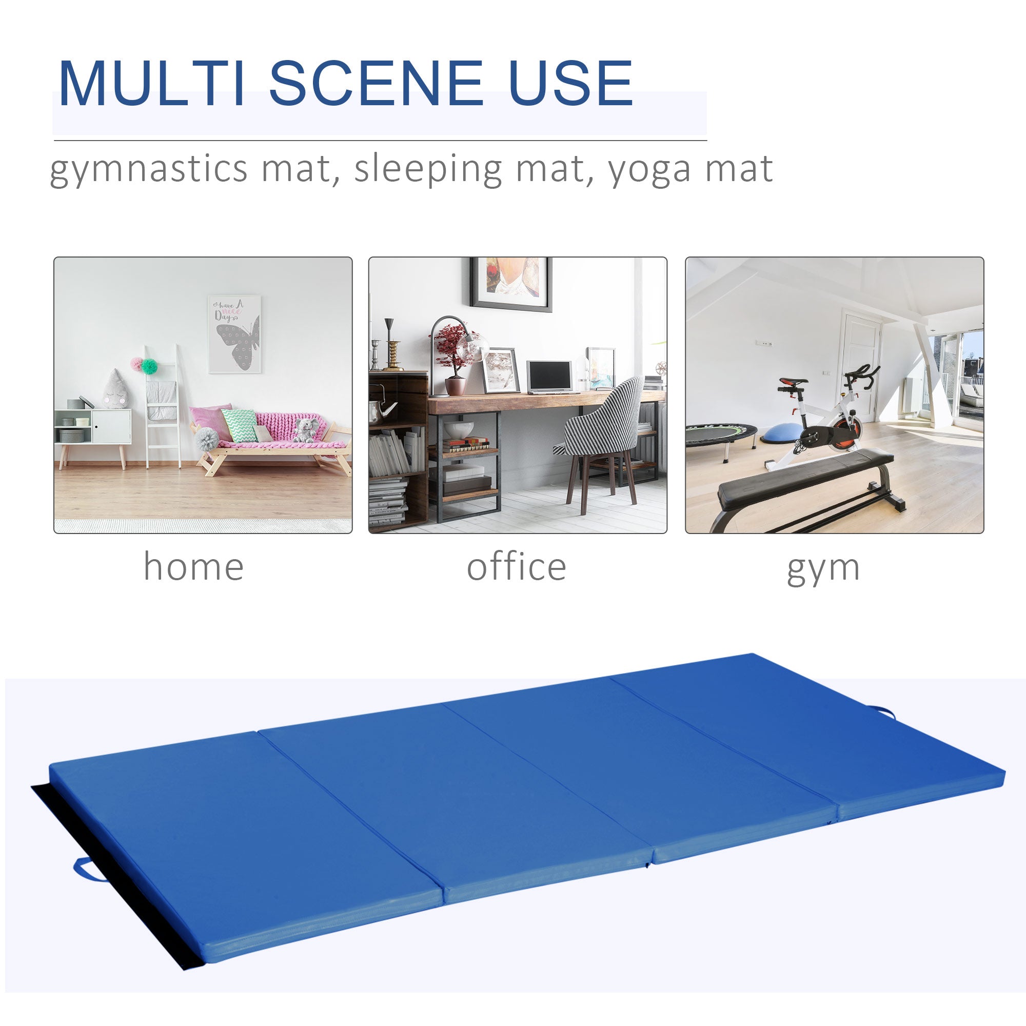 Soozier 4ft x 8ft Gymnastics Mat Tri-Fold Exercise Tumbling Pad with Handles for MMA Martial Arts Stretching Blue