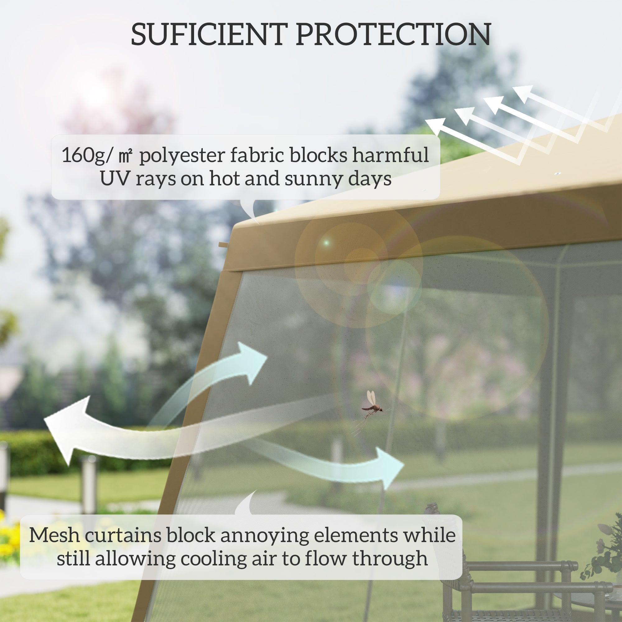 Outsunny 10x10ft Party Tent Canopy with Netting, Patio Screen House Slant Leg Outdoor Gazebo Sun Shade Shelter, Khaki