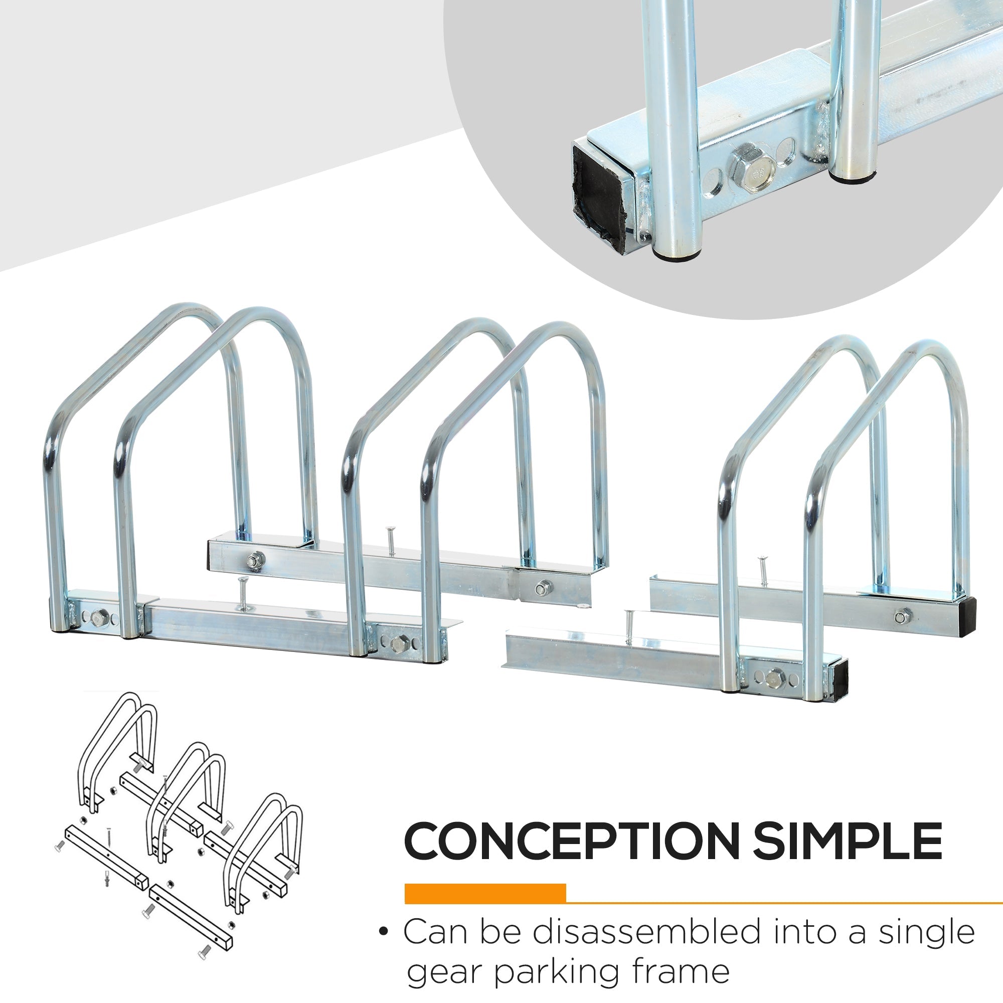 Soozier Cycle Park Elite Rack: 3-Bike Floor Parking Rack, Bicycle Storage Stand for Garage Organizer Silver