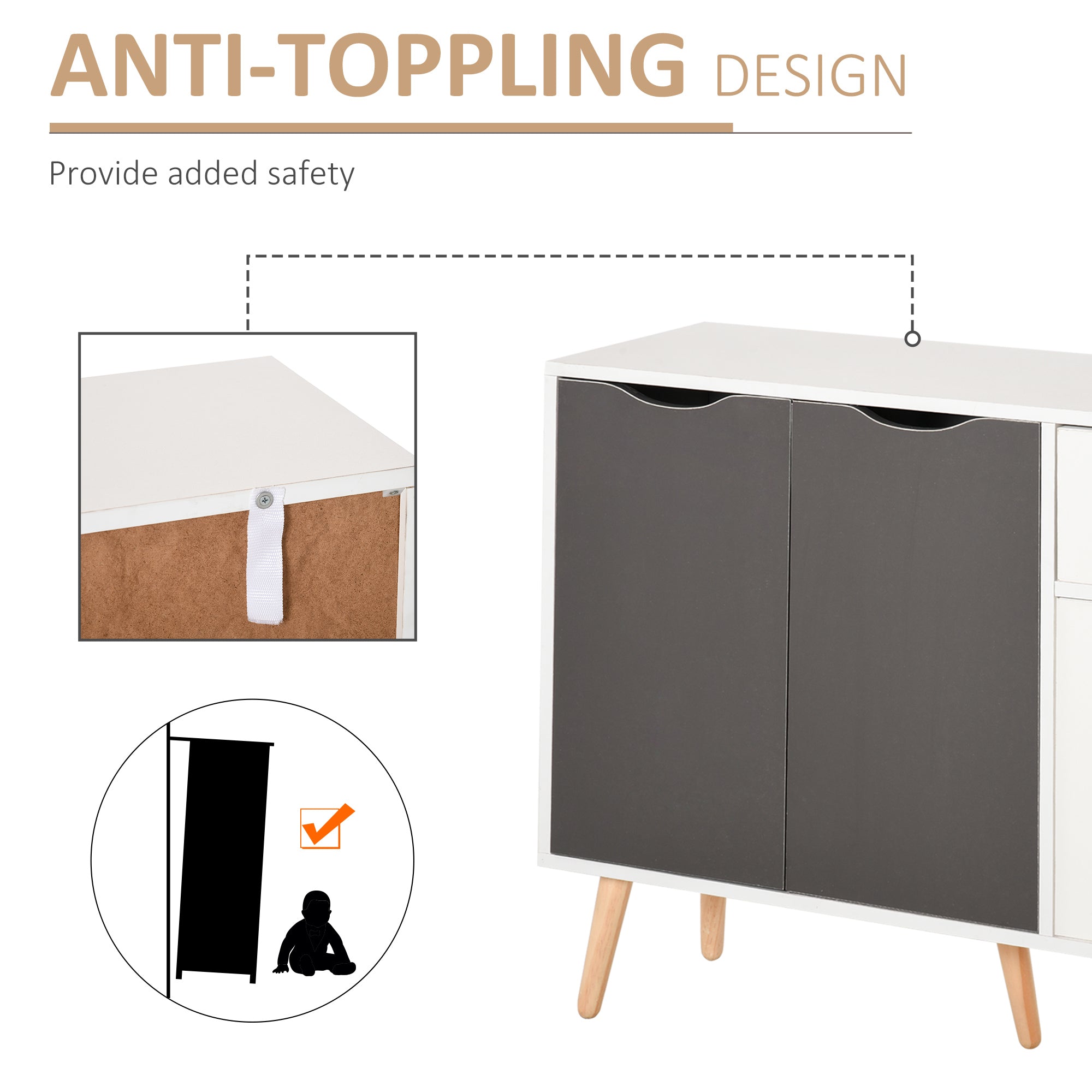 HOMCOM 28" Sideboard Sophistication: Storage Cabinet with Drawer, Solid Frame for Bedroom, Living Room, Home Office, Grey