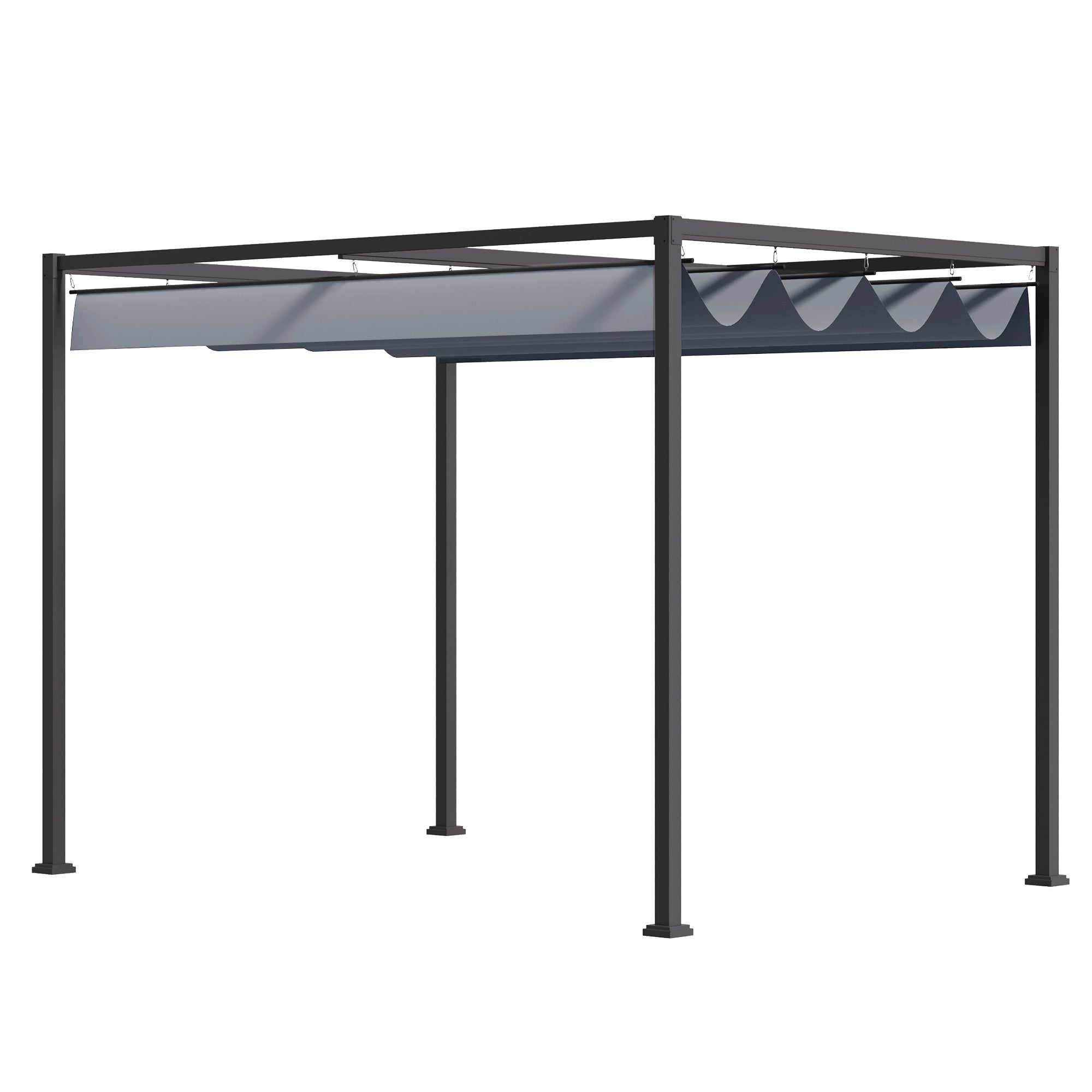 Outsunny 13' x 10' Patio Pergola with Retractable Canopy, Outdoor Sun Shelter, Yard Shade, Dark Grey