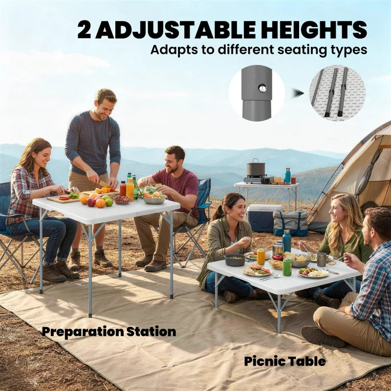 Folding Picnic Table Heavy Duty Camping Table 34" x 34", Indoor Outdoor Use for Picnic, Beach, BBQ, White