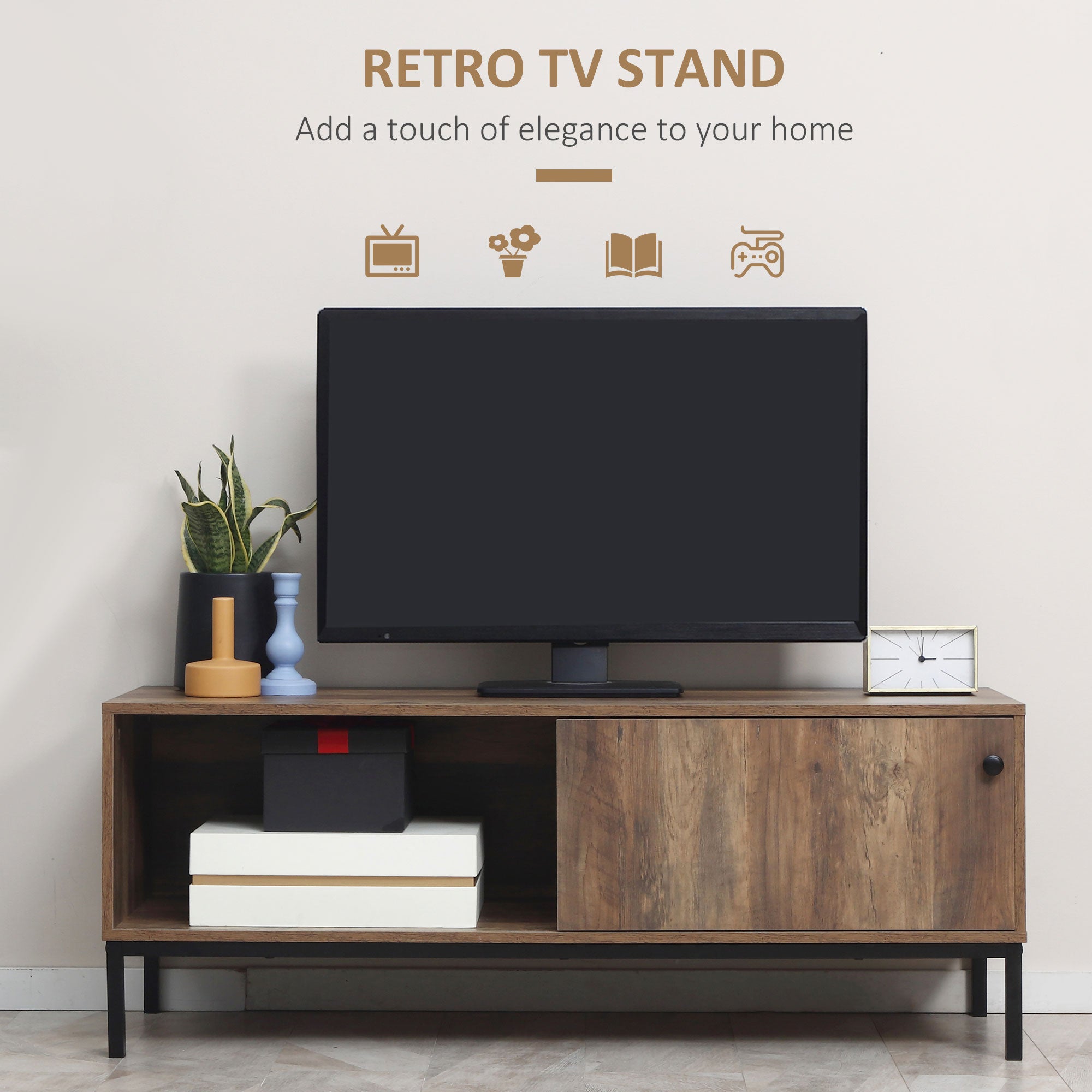 HOMCOM Vintage Flair: Retro TV Cabinet with 3 Compartments, Sliding Door Media Console for Living Room, Coffee Finish