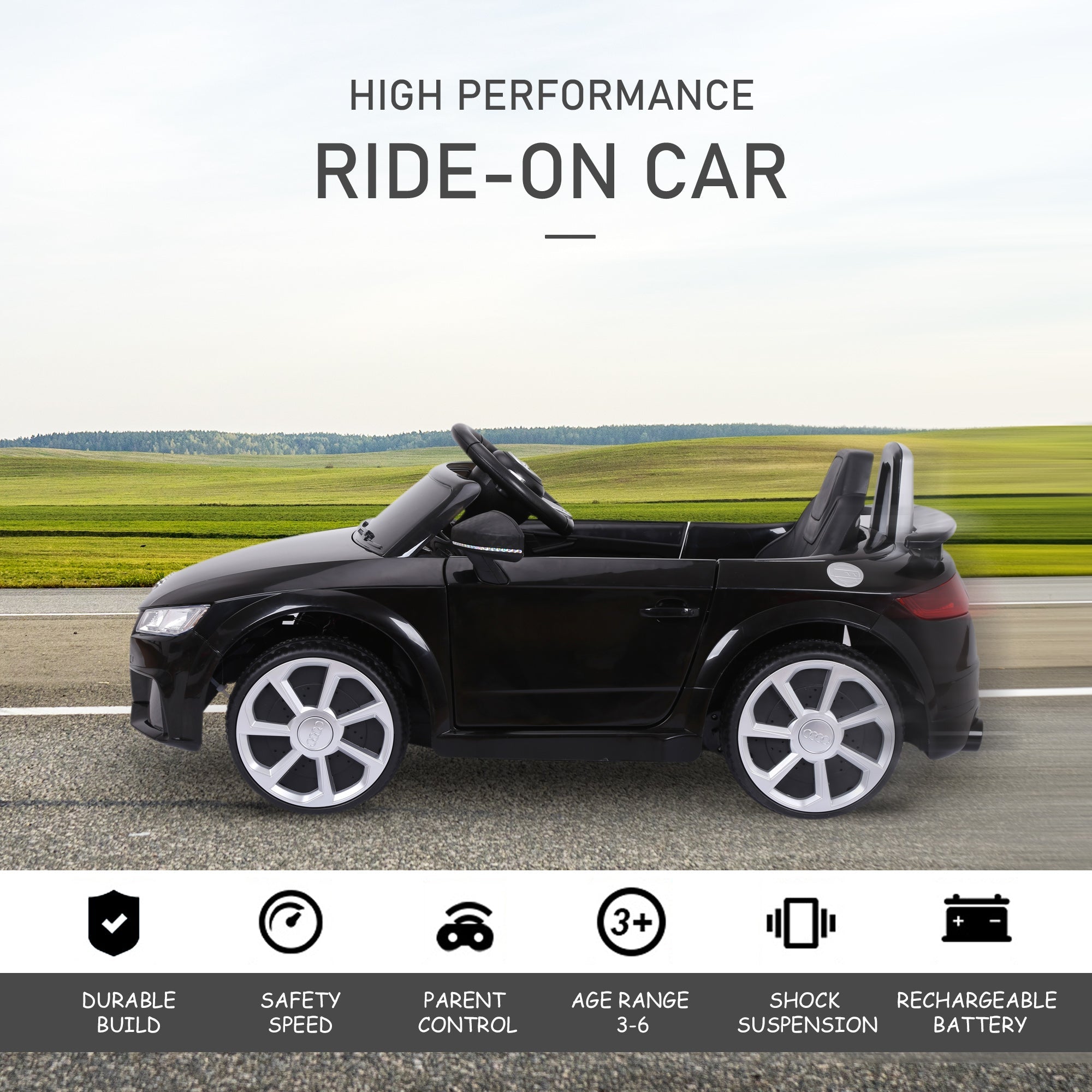 Aosom Licensed Ride-On Car: 6V Electric, Kids, Remote Control, Battery Powered, Black