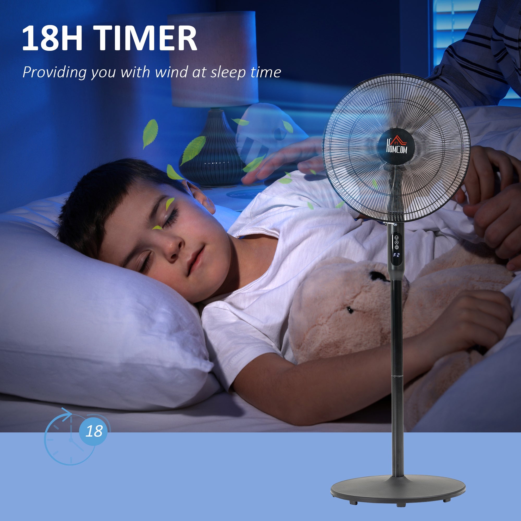 HOMCOM Oscillating Standup Fan with Remote LED Display Cooling Device for Home Office Black