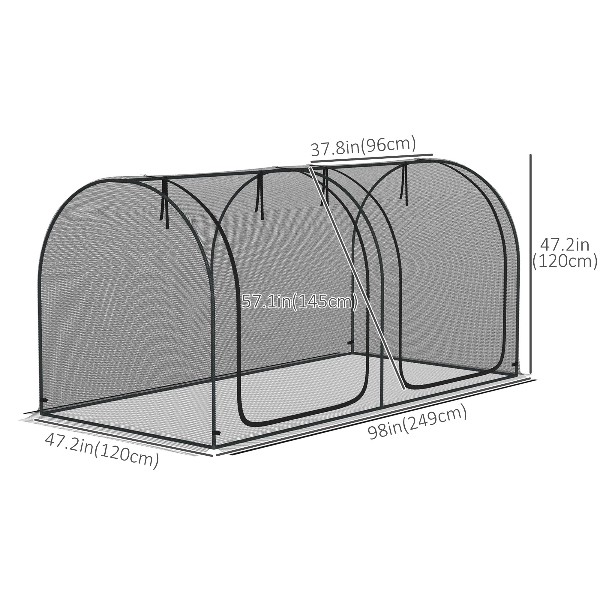 Outsunny 8'x4' Garden Crop Cage - Plant Protector with Zippered Doors, Ground Stakes for Yard, Lawn, Black
