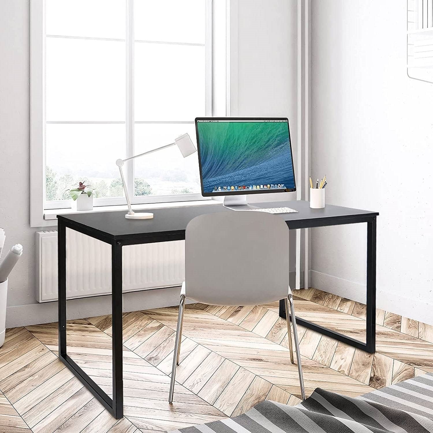 Black Metal Frame Wood Top Modern Home Office Laptop Computer Desk Writing Table - Free Shipping