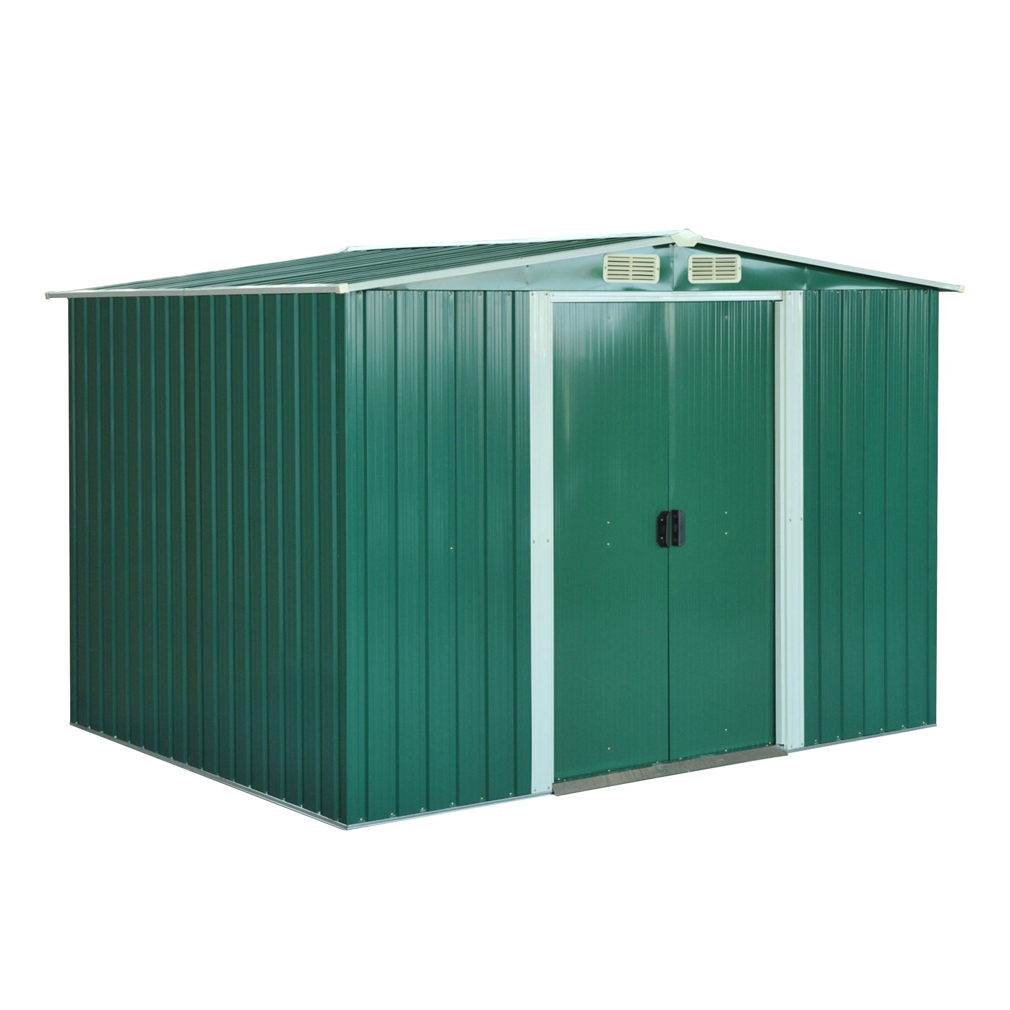 Outsunny 8.5' x 6.8' x 5.8' Practical Backyard Garden Storage Tool Shed Double Sliding Door 4 Ventilation Slotsm, Green