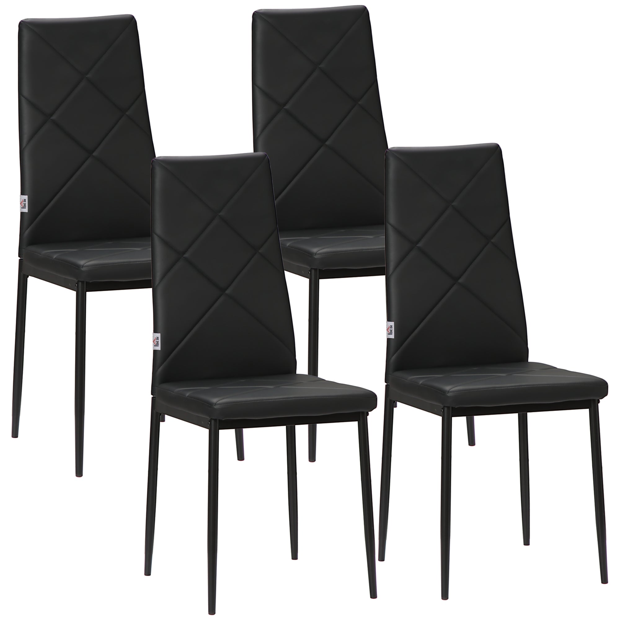 HOMCOM 4-Piece Dining Chair Set Modern High Back Faux Leather Upholstery Steel Legs Black Accent Furniture for Living Room