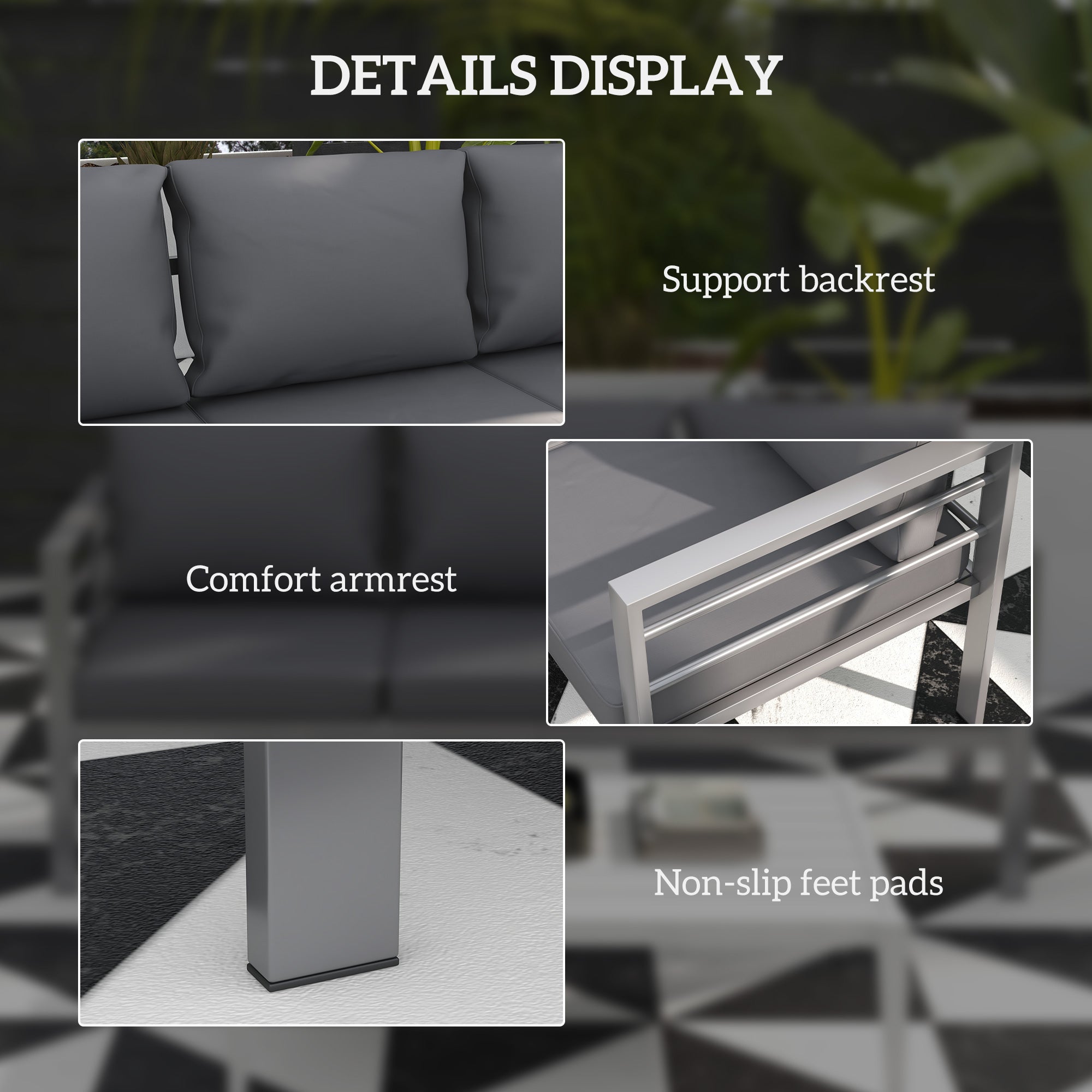 Outsunny Aluminum 3-Person Garden Sofa Outdoor Couch with Cushions Backyard Furniture Grey