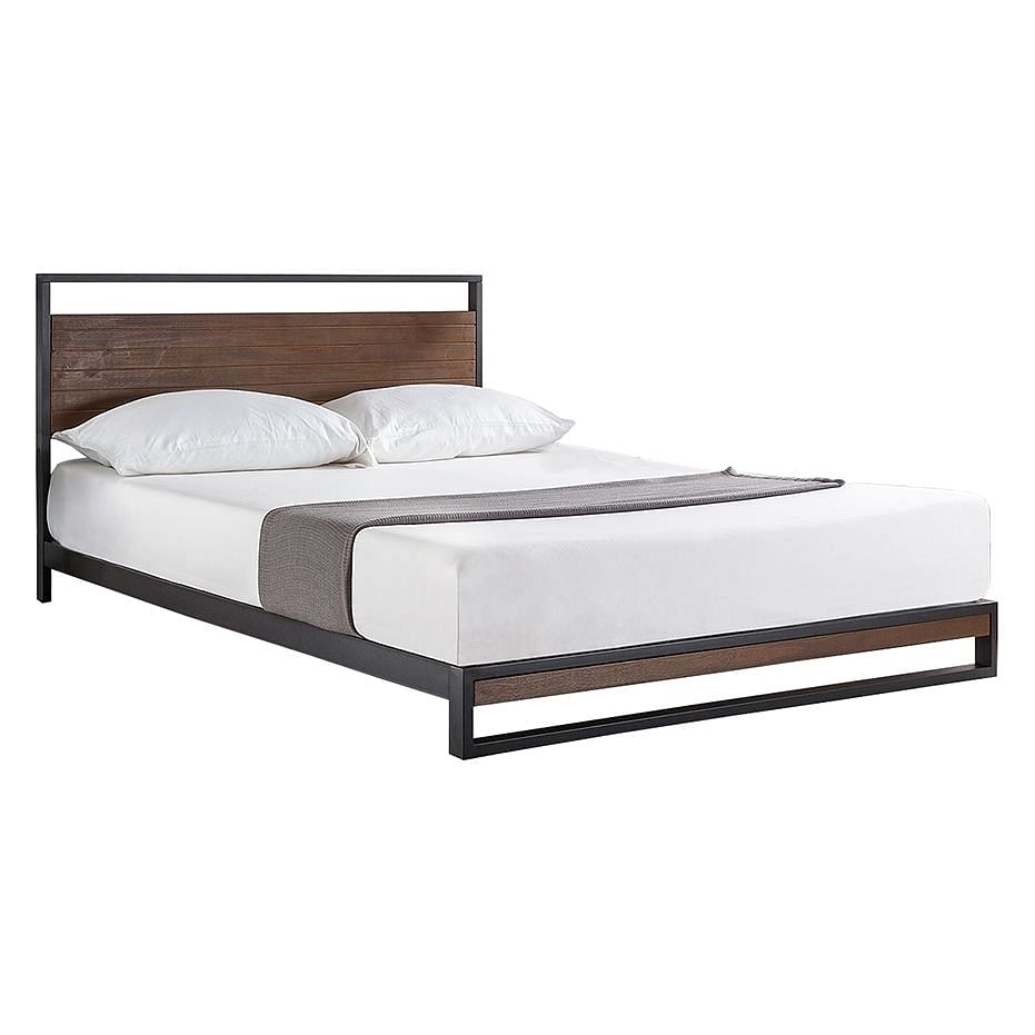 Queen size Metal Wood Platform Bed Frame with Headboard - Free Shipping