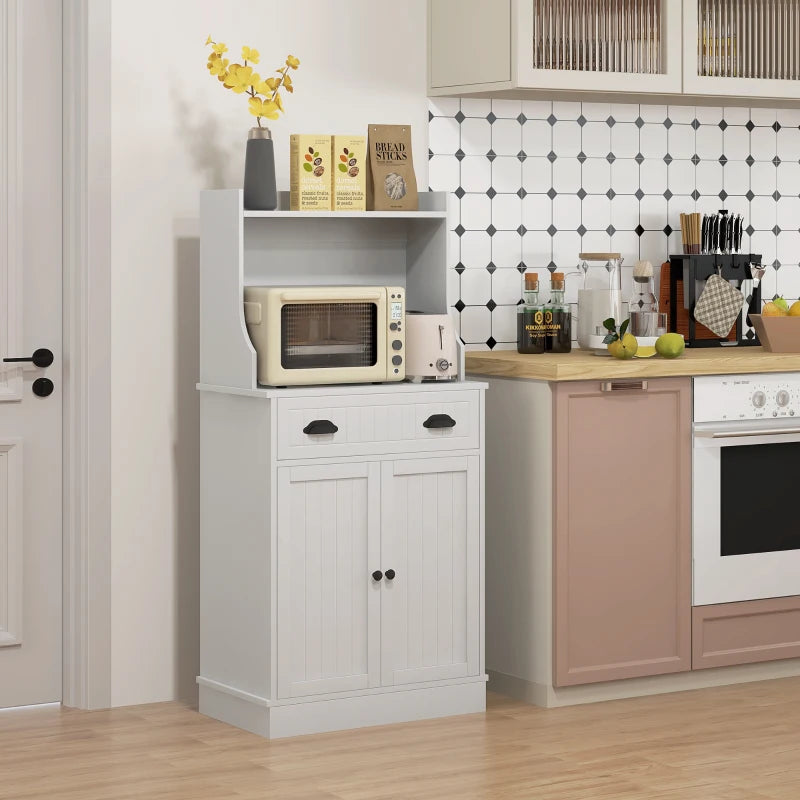 Microwave Cabinet, Kitchen Storage Cabinet with Drawer and Adjustable Shelf, White