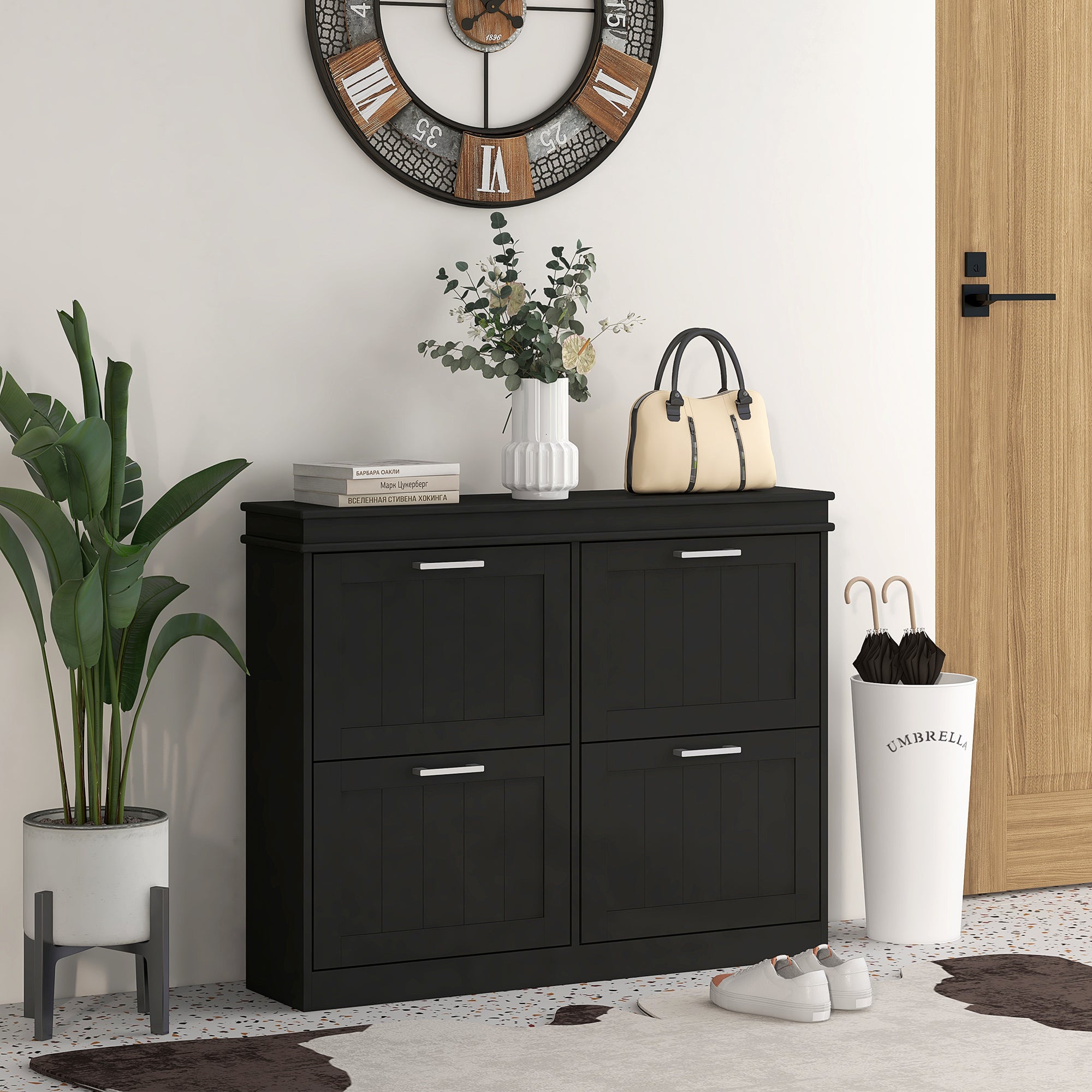 HOMCOM Shoe Storage Cabinet: Space-Saving Design with 4 Flip Drawers & Adjustable Shelves for 20 Pairs, Black