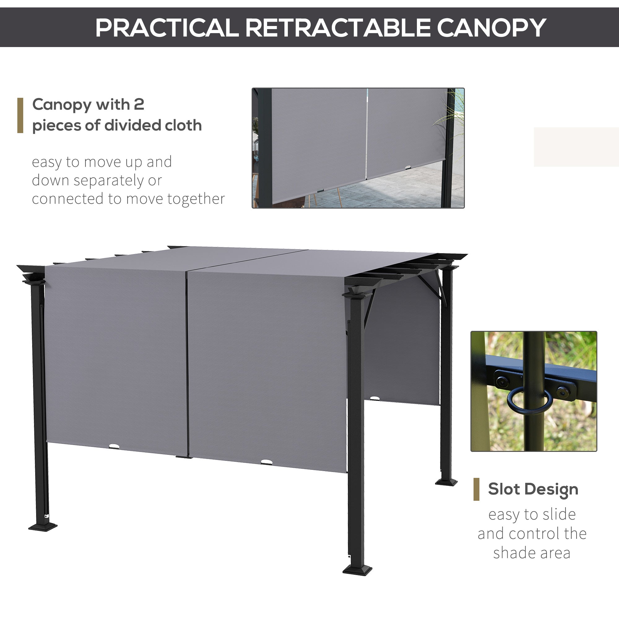 Outsunny 10' x 10' Retractable Pergola Canopy for Backyard, Grey