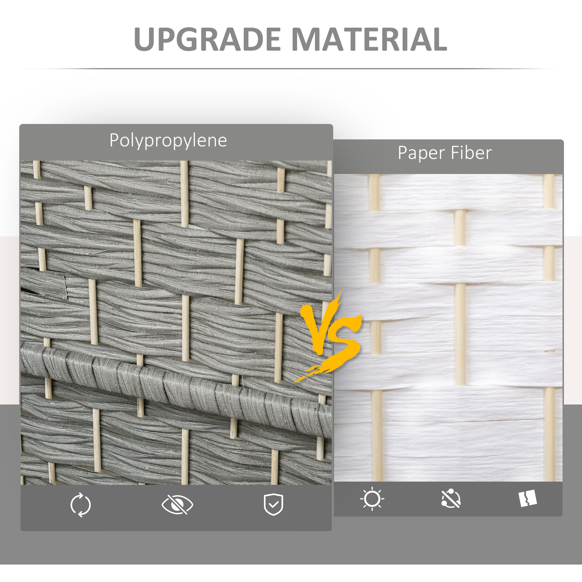 HOMCOM Artisan-Crafted Room Partition: 6-Panel Portable Folding Privacy Wall with Mixed Grey Weave Pattern