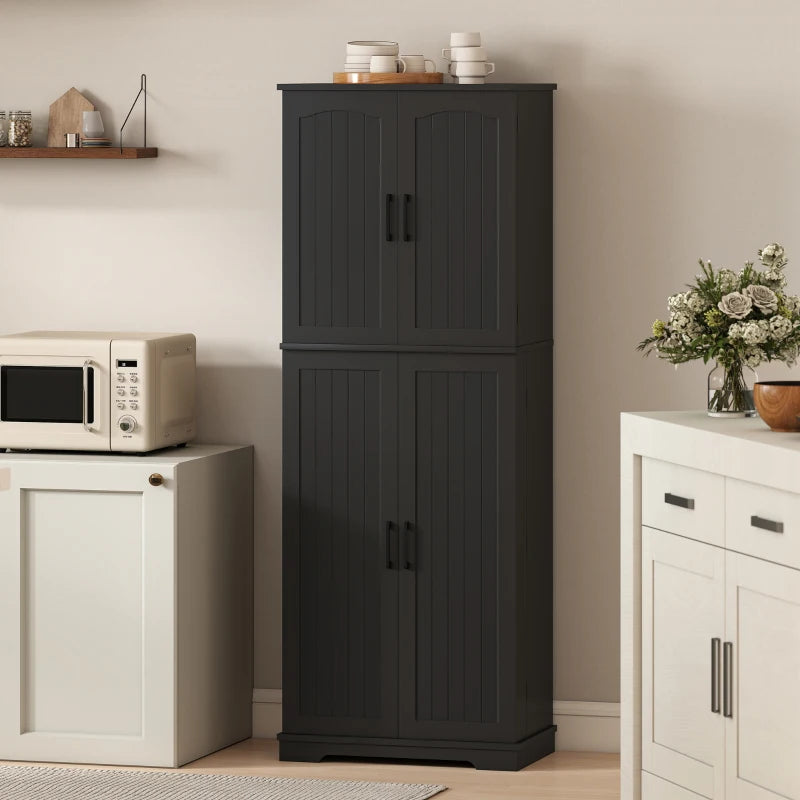Tall Pantry Cabinet, 64" Storage Cabinet with Adjustable Shelves and 8 Door Spice Racks for Kitchen, Dining Room, Black