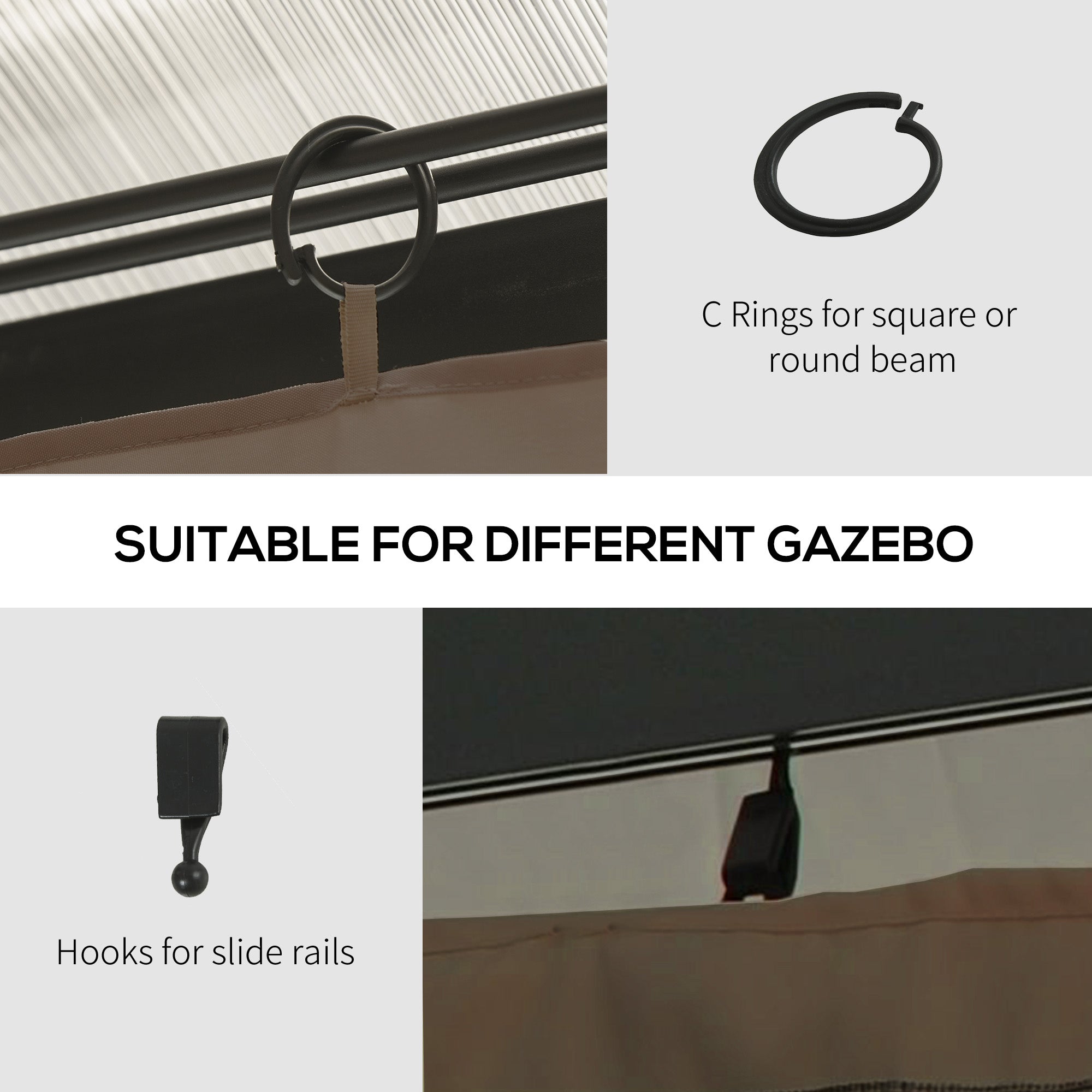Outsunny 4-Panel Replacement Gazebo Curtains Gazebo Privacy Sidewall for 10' x 13' Canopy, Hooks/C-Rings Included, Dark Brown