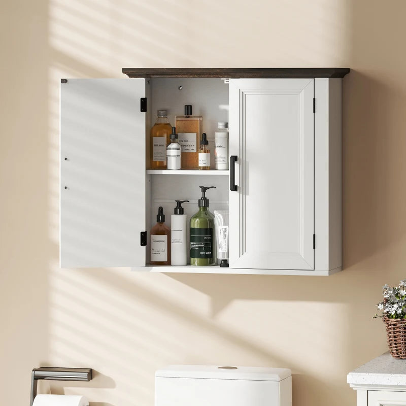 Bathroom Wall Cabinet, Farmhouse Medicine Cabinet Wall Mounted with 2 Doors and Adjustable Shelf, White