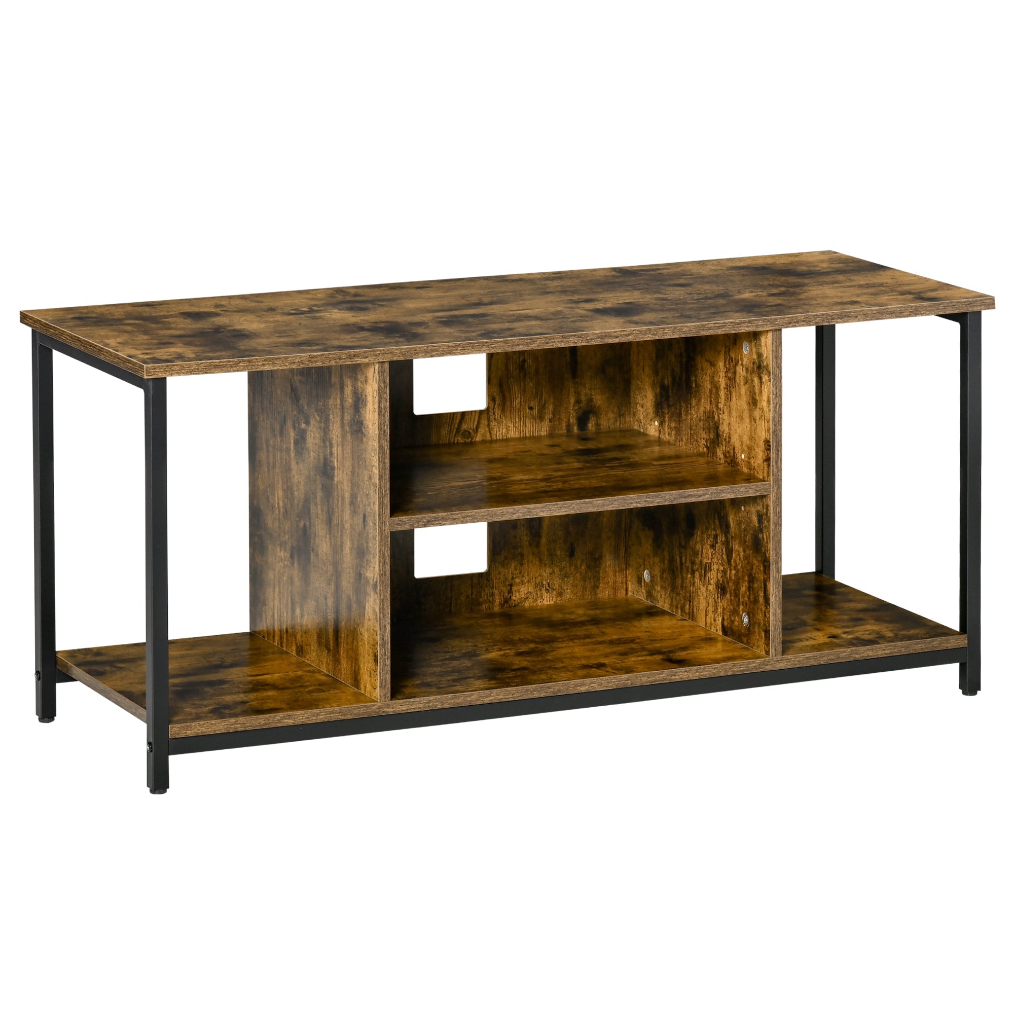 HOMCOM Rustic Brown Media Maven: TV Stand for 55" TVs, Console with Open Storage Shelves for Living Room