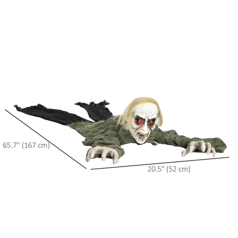 HOMCOM 66" Outdoor Halloween Crawling Zombie – Animated Prop with Sound Activation & Light-Up Eyes