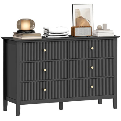 Double Chest of Drawers, Modern 6 Drawer Dresser for Bedroom, Living Room, Hallway, Closet, Black