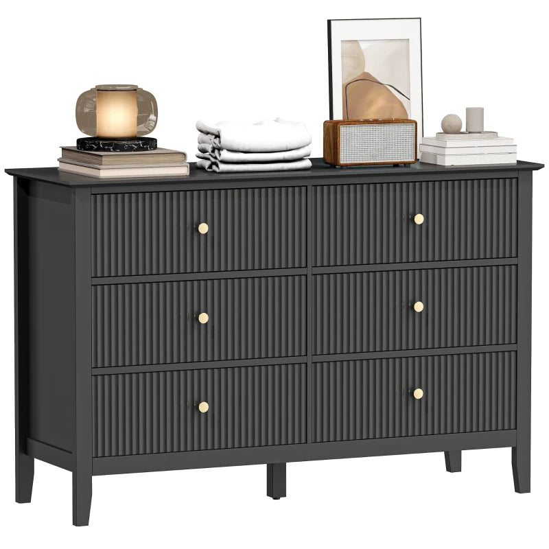 Double Chest of Drawers, Modern 6 Drawer Dresser for Bedroom, Living Room, Hallway, Closet, Black
