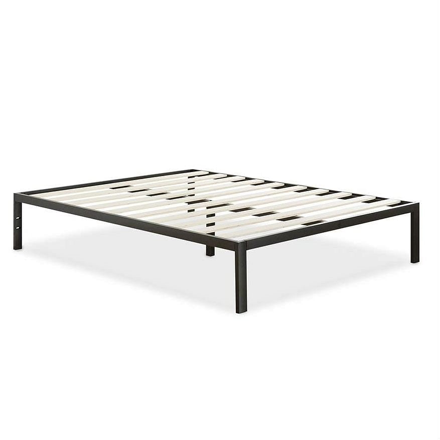 Full Size Modern Black Metal Platform Bed Frame with Wood Slats - Free Shipping