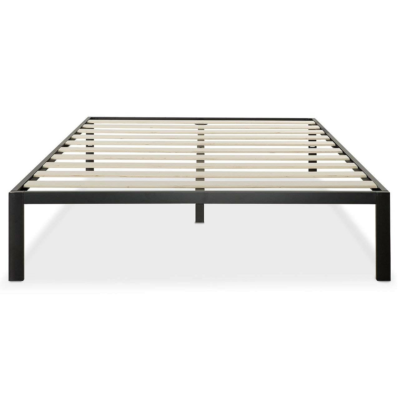 Full Size Modern Black Metal Platform Bed Frame with Wood Slats - Free Shipping