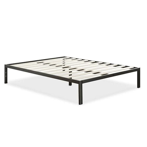 Full Size Modern Black Metal Platform Bed Frame with Wood Slats - Free Shipping