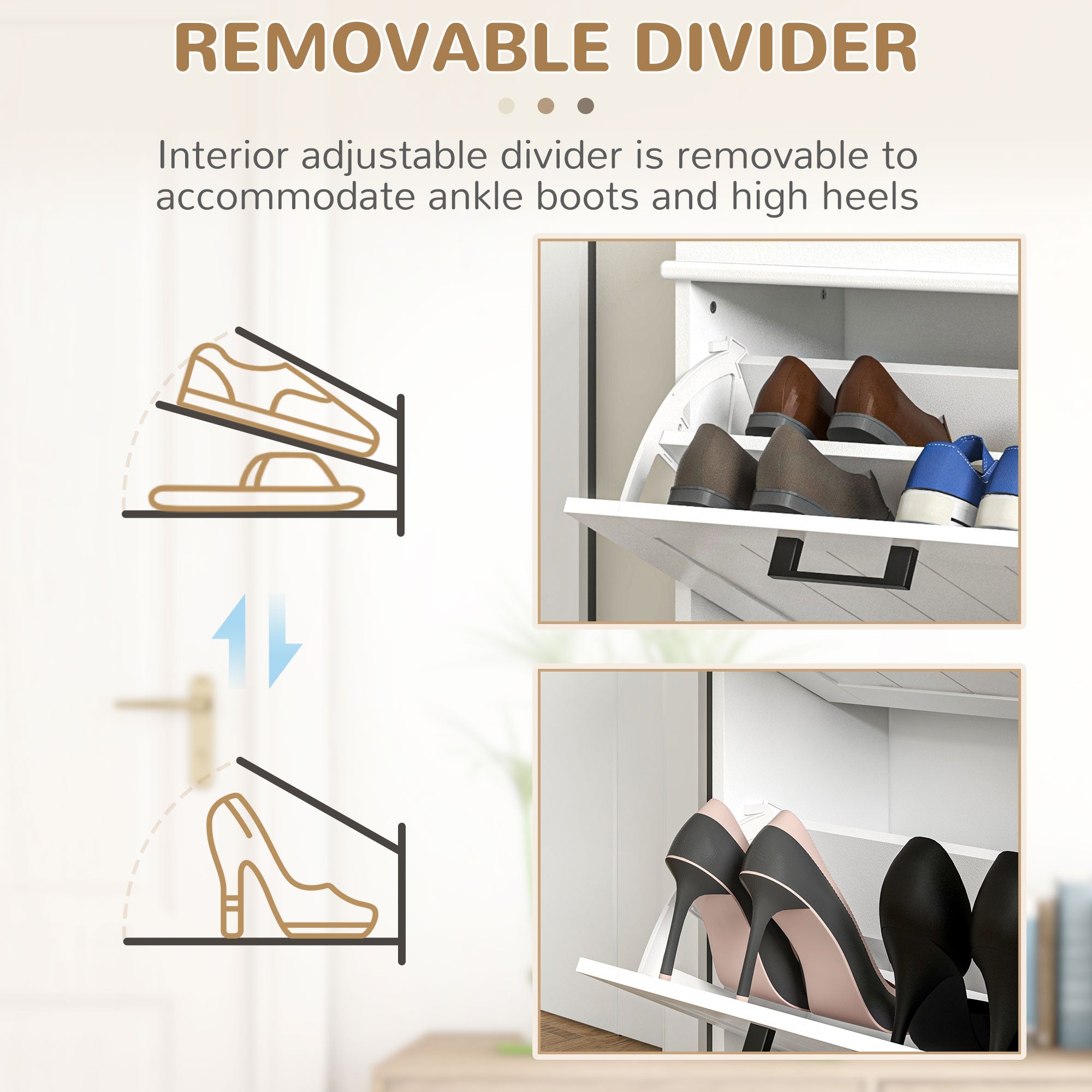 HOMCOM Compact Shoe Cabinet: 2 Flip Drawers & Adjustable Shelves for 10 Pairs of Shoes, White