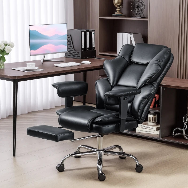 Big and Tall Office Chair, 400 lbs Overstuffed Desk Chair with Spring Cushion, Shaped Foam, PU Leather