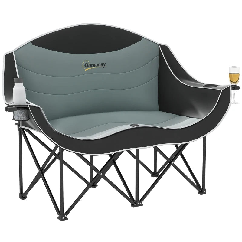 Portable Camp Chair, Double Camping Chair with Cup Holders and Carry Bag, Support 551 lbs, Black