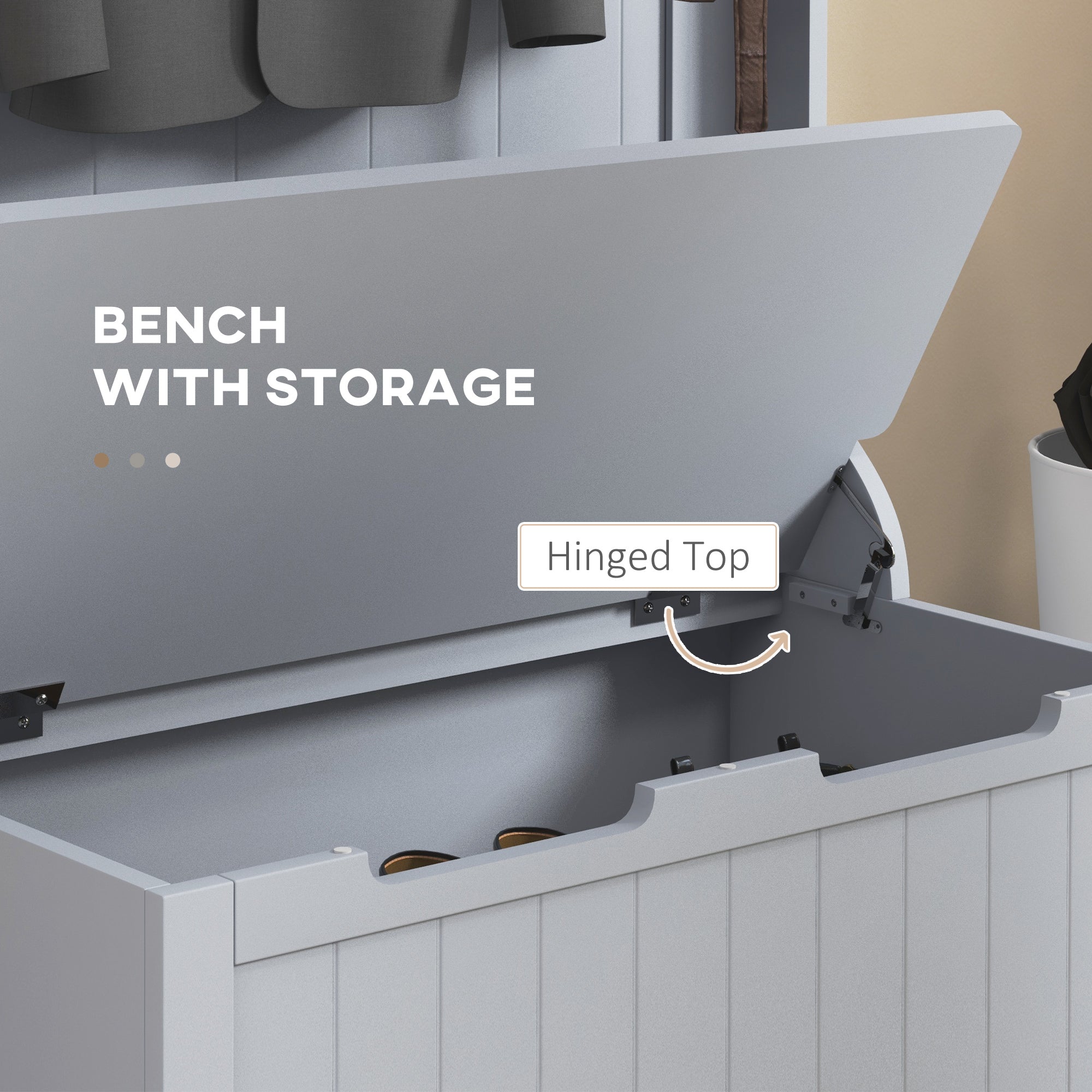 HOMCOM 3-In-1 Hall Tree with Coat Rack, Shoe Storage and Bench Seat, Entryway Bench with 4 Hooks for Hallway, Living Room, Grey