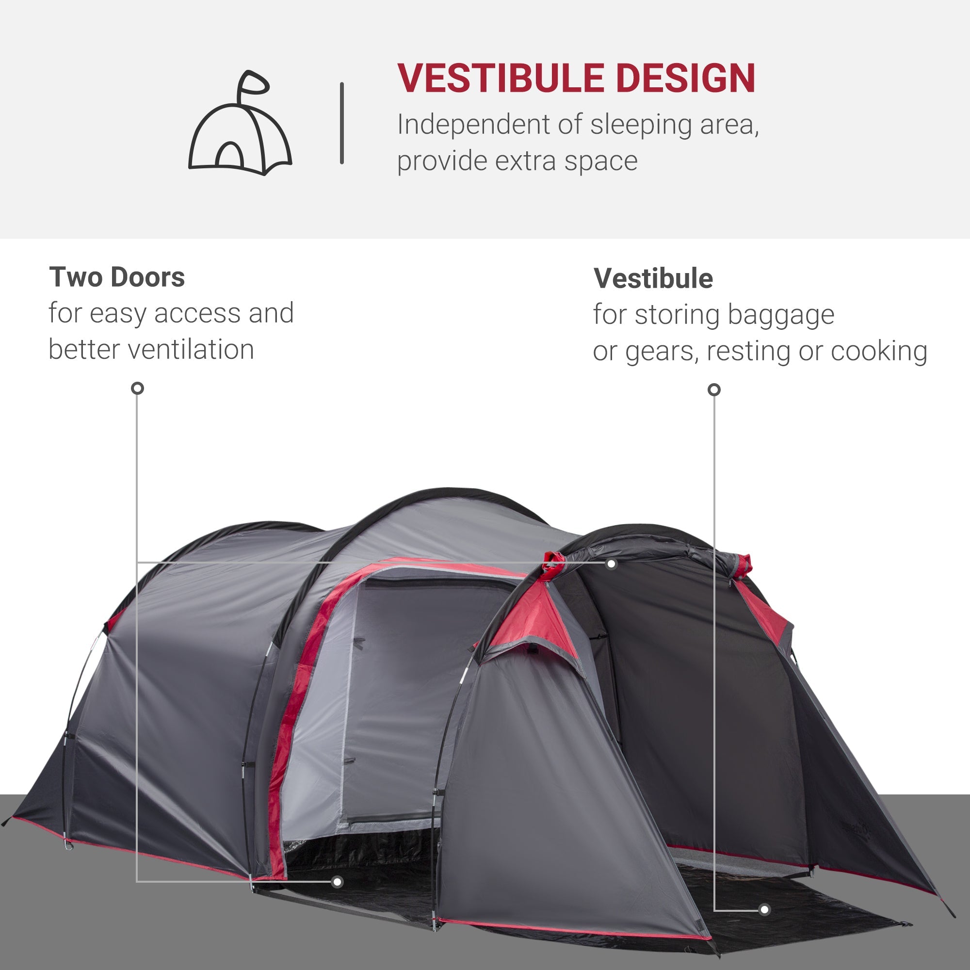 Outsunny Pop Up Camping Tent for 2-3 Person with Screen Room Zippered Doors Carry Bag for Outdoor Fishing Hiking Dark Grey