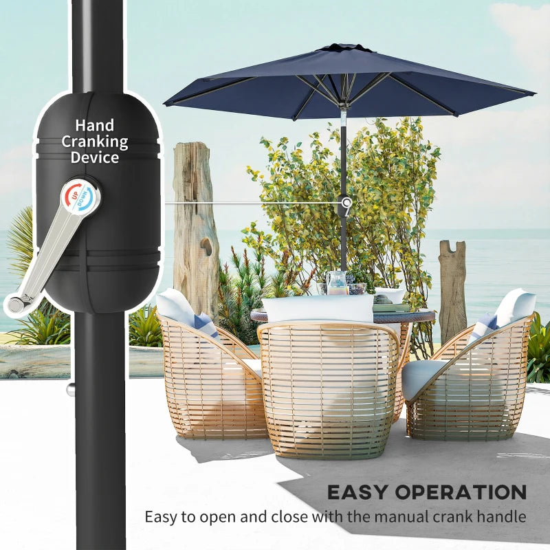 Patio Sun Umbrella, Outdoor Parasol with 6 Ribs, Blue