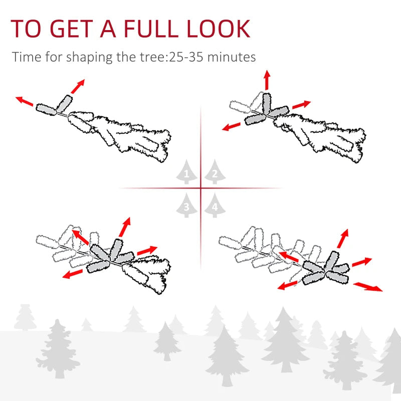 HOMCOM 7.5FT Prelit Snow Flocked Christmas Tree with Warm White LED Lights, Artificial Holiday Decoration