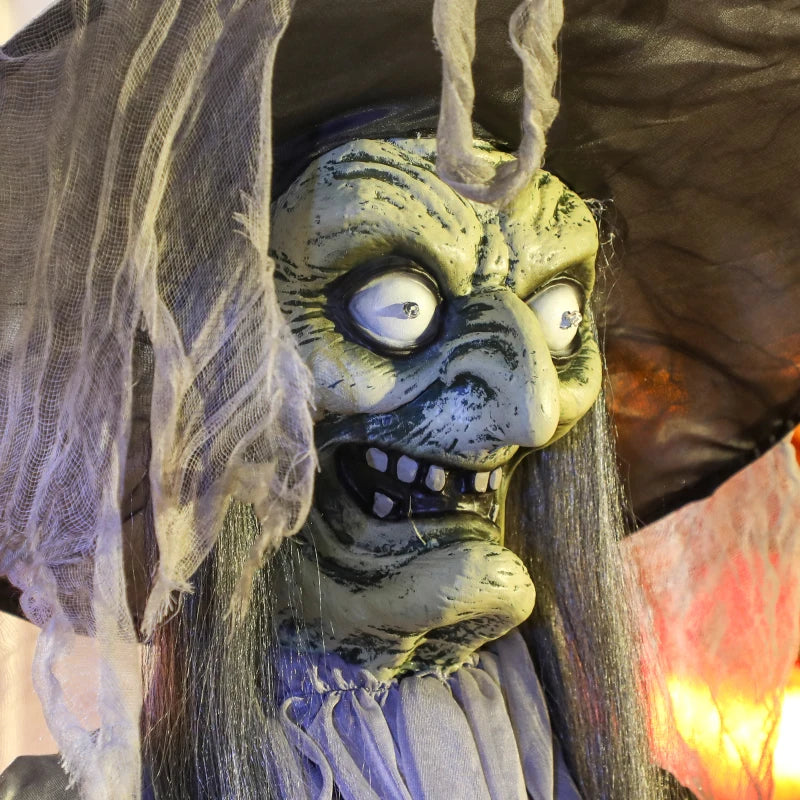 Outsunny Standing Animated Witch – Voice-Activated, Spinning Head & Flashing Eyes, Indoor Halloween Prop