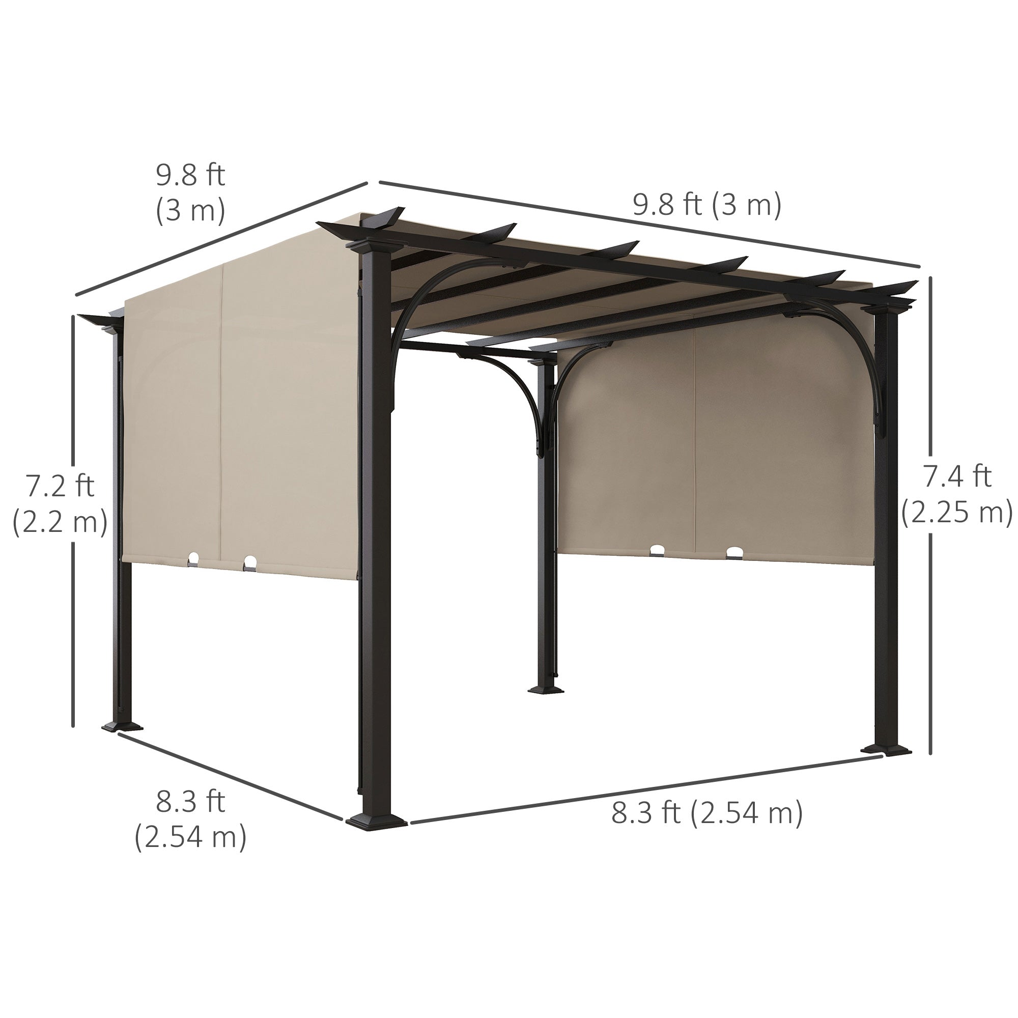 Outsunny Beige 10'x10' Outdoor Pergola Patio Gazebo Retractable Canopy Sun Shelter Steel Frame