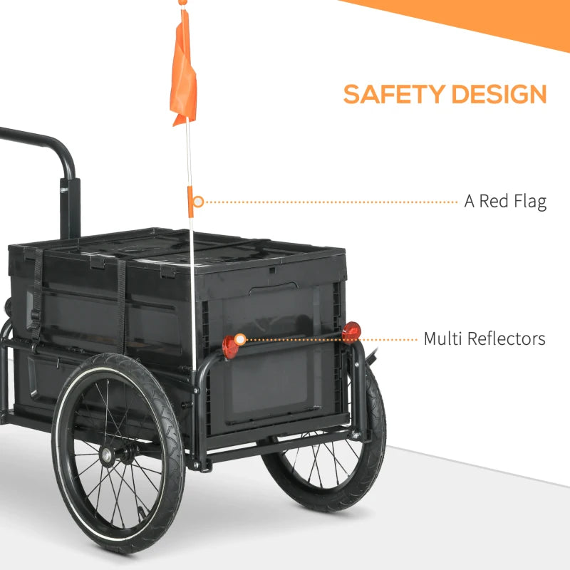Aosom Steel Trailer for Bike, Bicycle Cargo Trailer with Foldable Storage Box and Safe Reflectors, Max Load 88LBS, Black