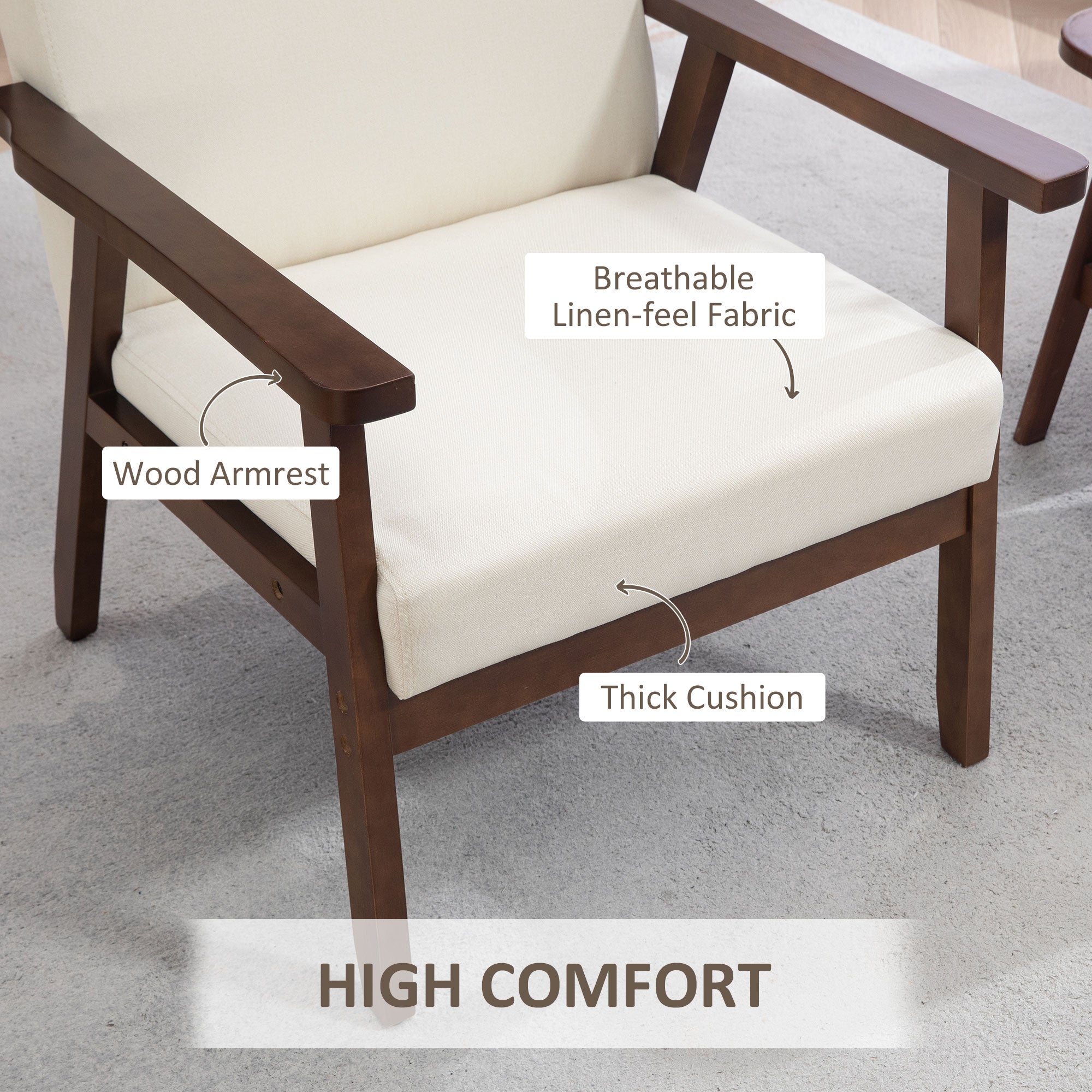 HOMCOM Accent Chair Modern Cushioned Seat Upholstered Linen Armchair Bedroom Living Room Cream White