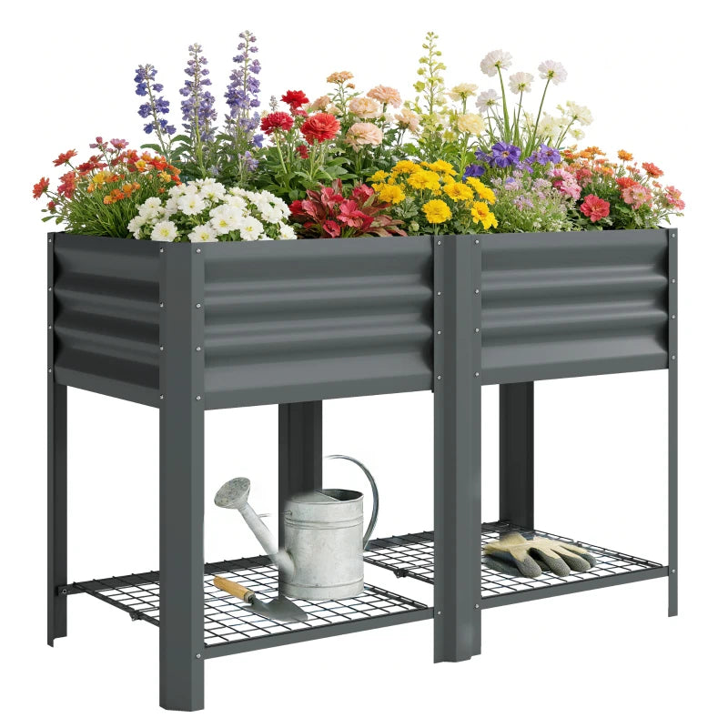 Raised Garden Bed with Legs Storage Shelf Elevated Planter Box 31.5" for Flowers Vegetables Dark Grey