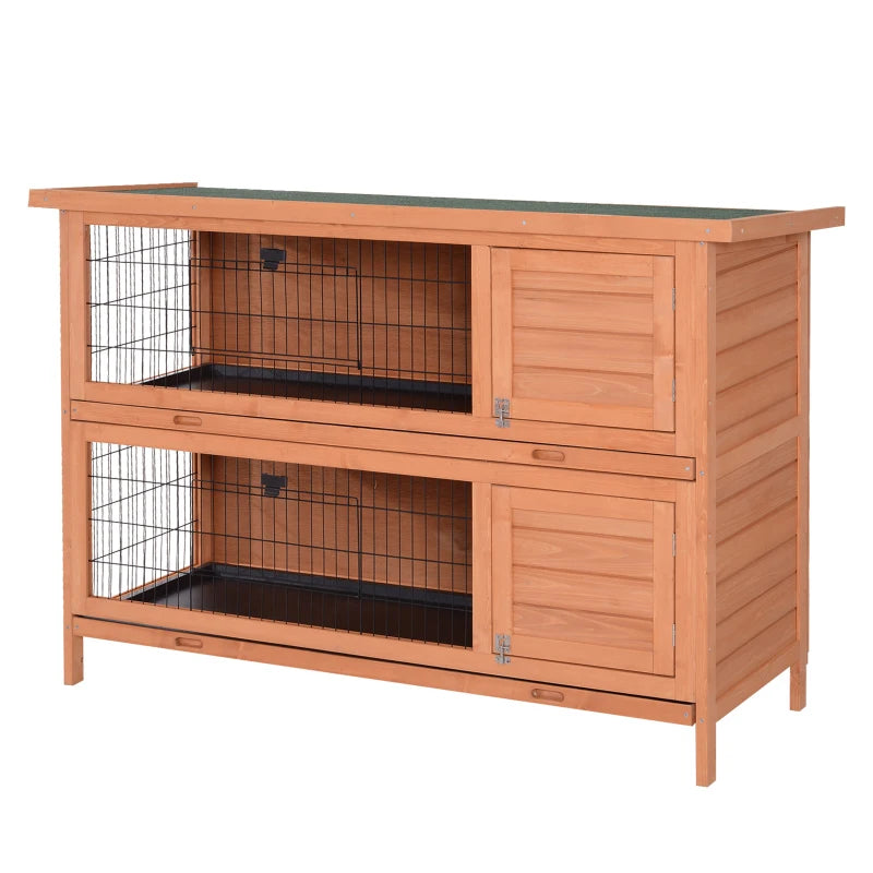 54"L 2-Story Large Rabbit Hutch Bunny Cage Wooden Pet House Small Animal Habitat with Lockable Doors, No Leak Tray and Waterproof Roof for Outdoor/Indoor Orange