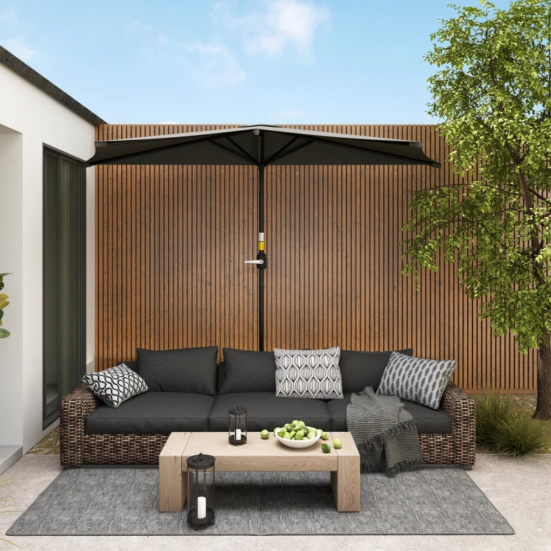 9.8ft Half Umbrella Semi Round Patio Parasol with Crank Handle, Top Vent for Garden, Balcony- NO BASE INCLUDED Dark Grey