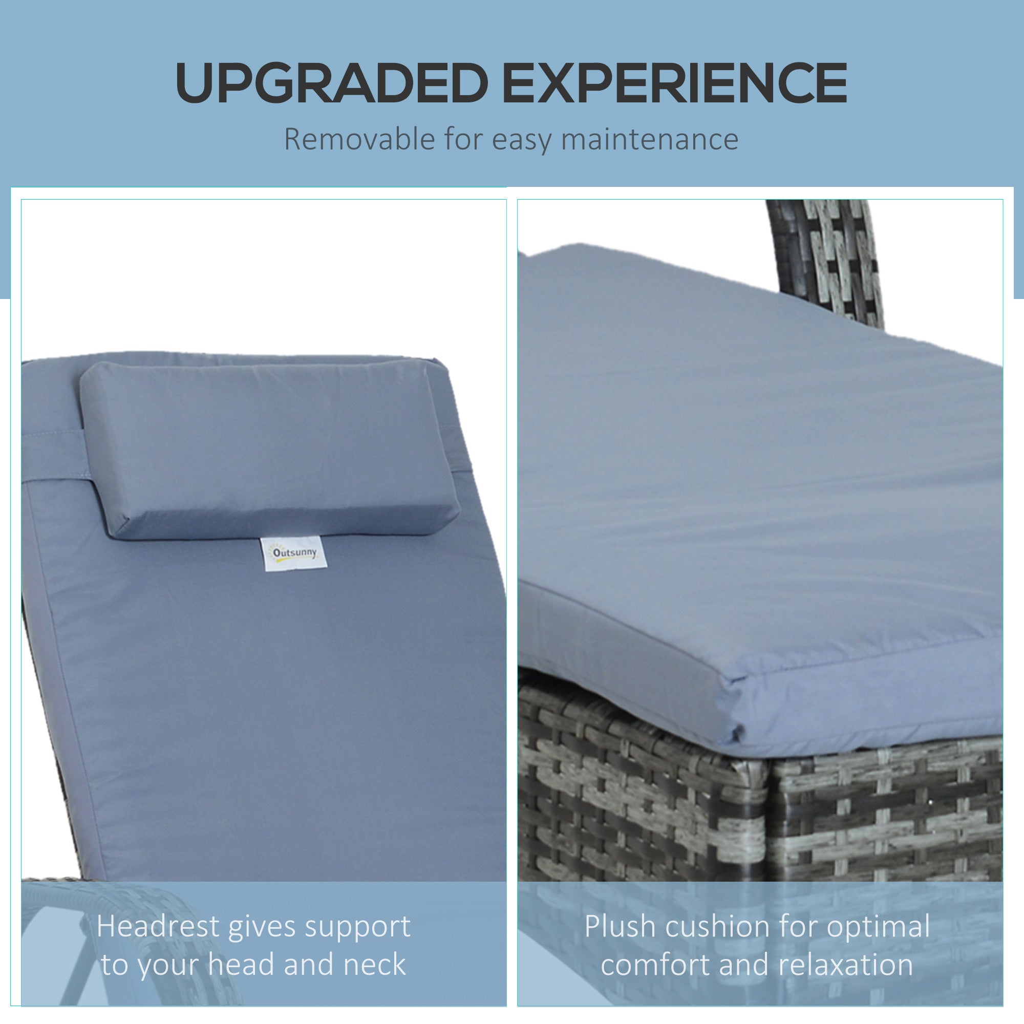 Outsunny Outdoor Rattan Wicker Chaise Lounge Chair Height Adjustable Backrest Grey