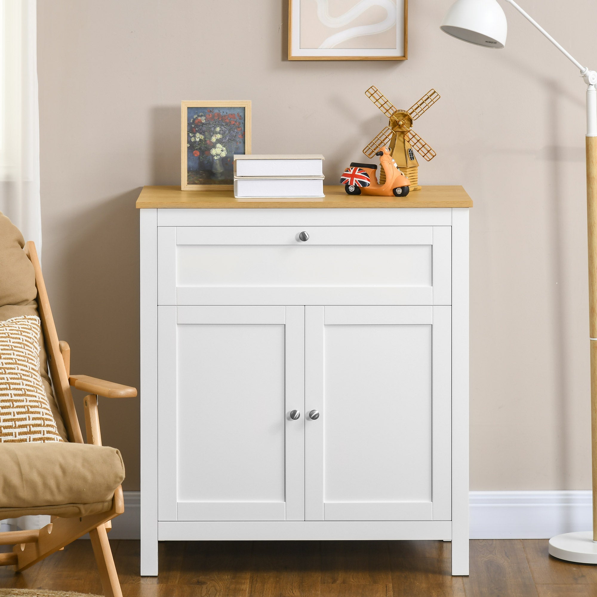 HOMCOM Chic White Buffet Sideboard: Table with Drawer, Double Doors & Adjustable Shelf for Living Rooms & Entryways