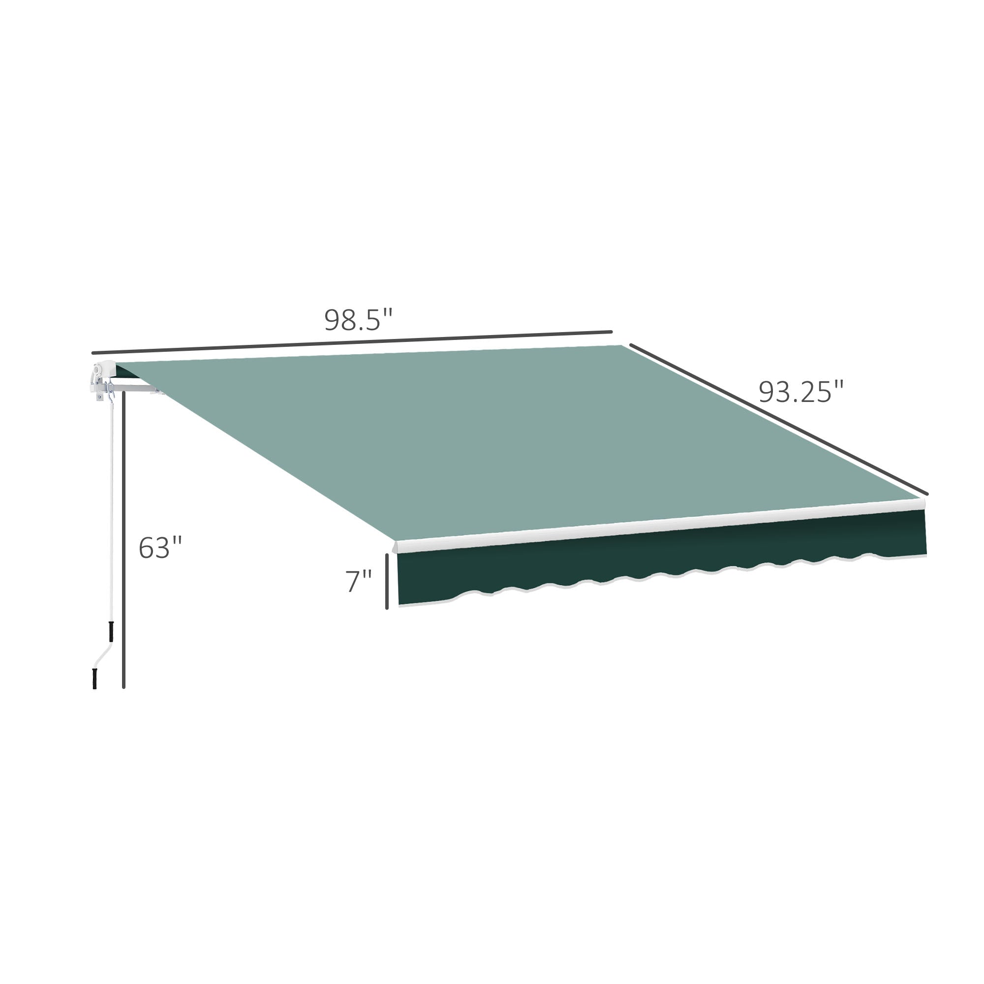 Outsunny Retractable Patio Awning: 8'x7' Manual Water-Resistant Sun Shade Canopy for Outdoor Shelter, Dark Green