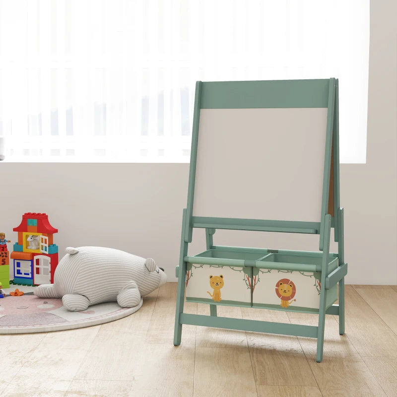 Qaba Art Easel for Kids, Double-Sided Whiteboard & Chalkboard with Paper Roll, 2 Storage Boxes, Gift for Boys, Girls, Green