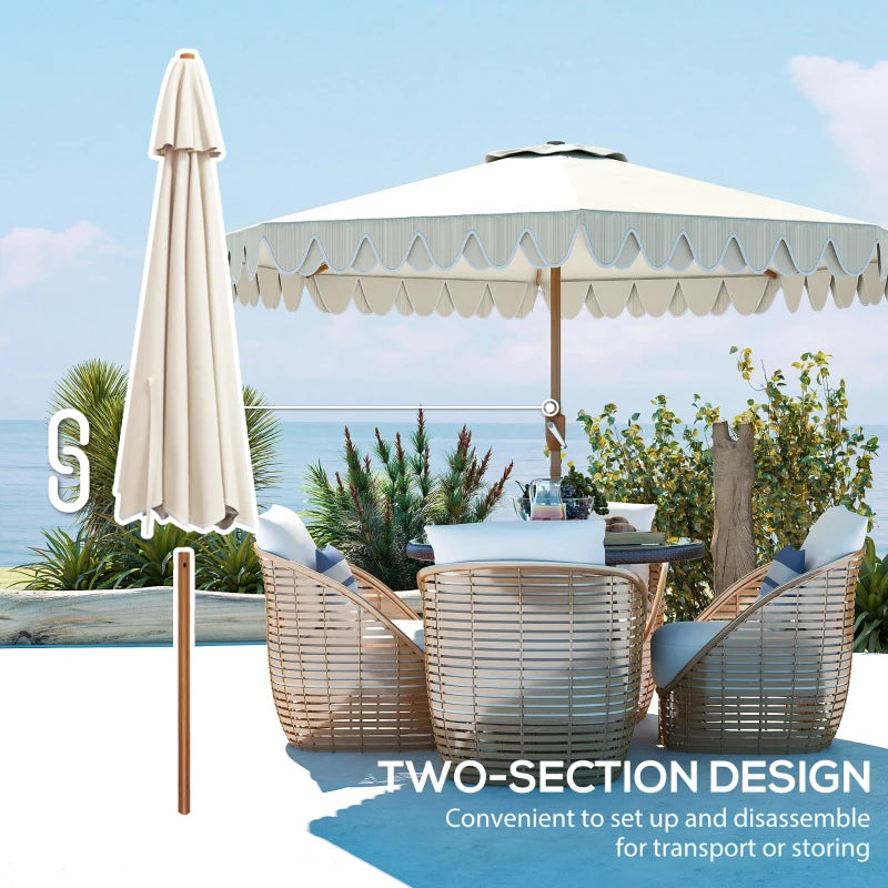 9 ft Patio Umbrella with Push Button Tilt and Crank, Double-ruffled Outdoor Market Table Umbrella Parasoll, Cream White