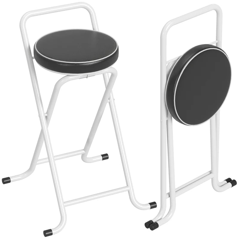 Foldable Bar Stools Set of 2, Folding Kitchen Chairs with PU Cushioned Seat, Footrest, Black
