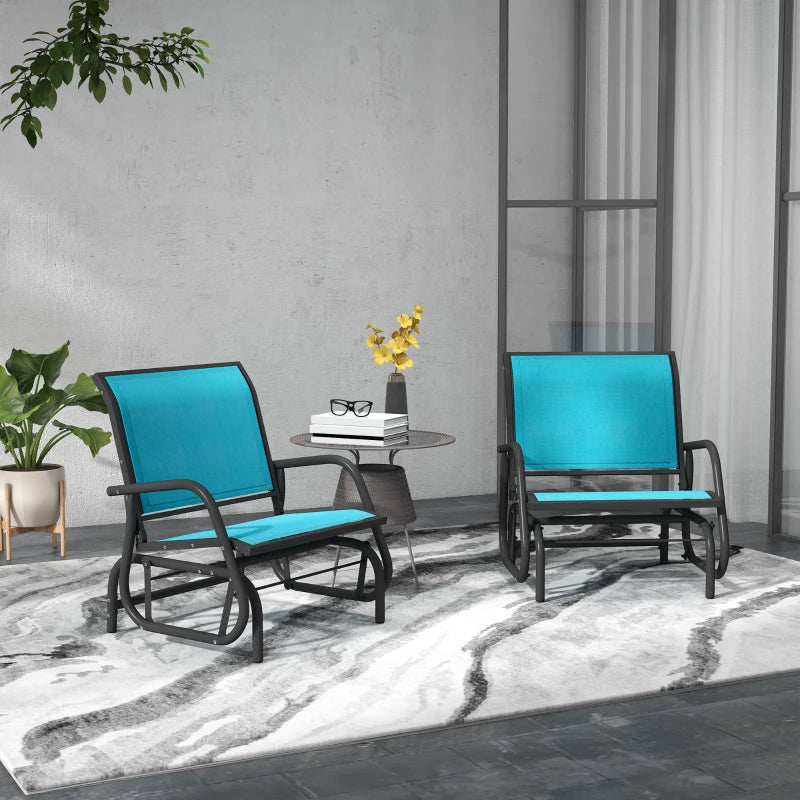 Patio Glider Set of 2 Outdoor Glider Chair with Breathable Mesh Seat & Backrest, Armrests and Metal Frame, Blue